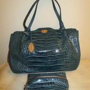 Elie Tahari Hayden Marine Blue Croco-embossed Tote